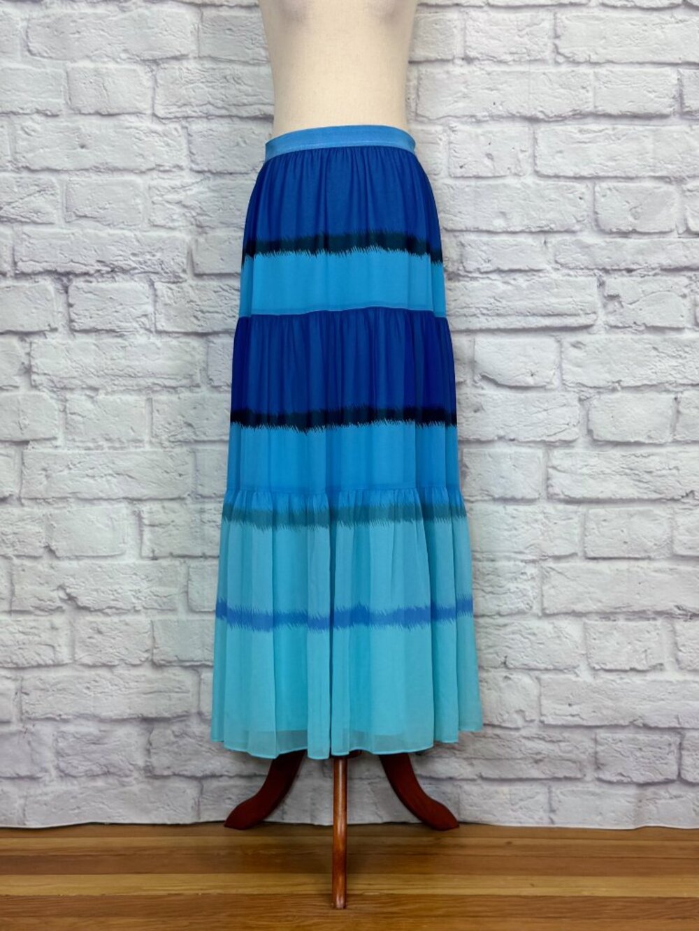 Ann Taylor Blue Chiffon Striped Maxi Skirt